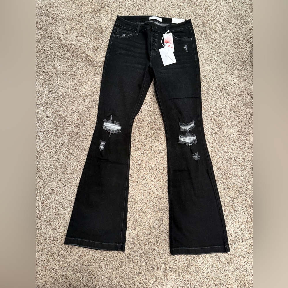 KanCan Black Distressed Flare Jeans